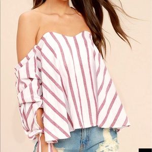 Lulu’s RED AND WHITE STRIPED OFF-THE-SHOULDER top